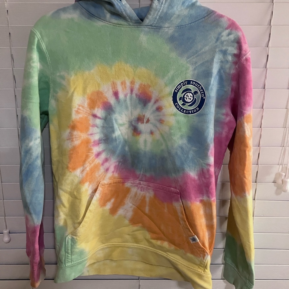 Simply Southern Sweatshirt Womens Small Rainbow Tie Dye Hooded Sweater